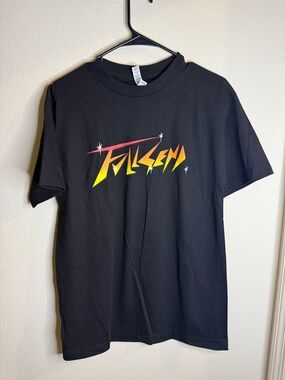 Men's Black Short Sleeve Graphic Tee with Yellow-Orange Logo